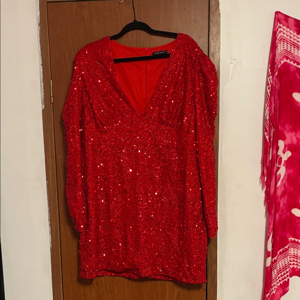 Red Sequin V-Neck Dress